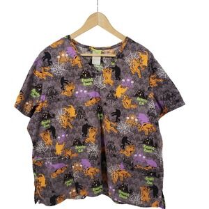 Scooby Doo Halloween Print Scrub Top Women's 2X/2XG Spooky Cartoon Character‎